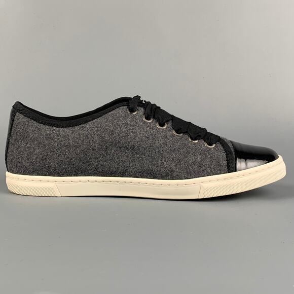 LANVIN Size 7.5 Grey & Black Wool Leather Trim Lace Up Sneakers - Picture 1 of 7